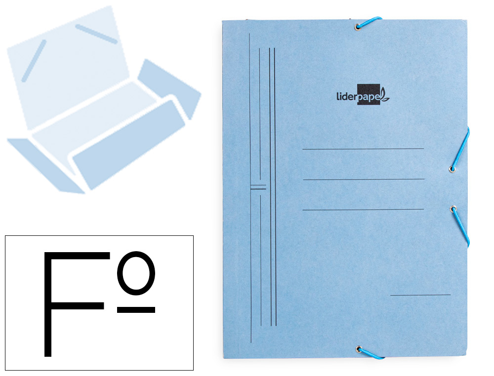 CARPETA LIDERPAPEL GOMAS TRES SOLAPAS CARTON PINTADO FOLIO COLOR AZUL