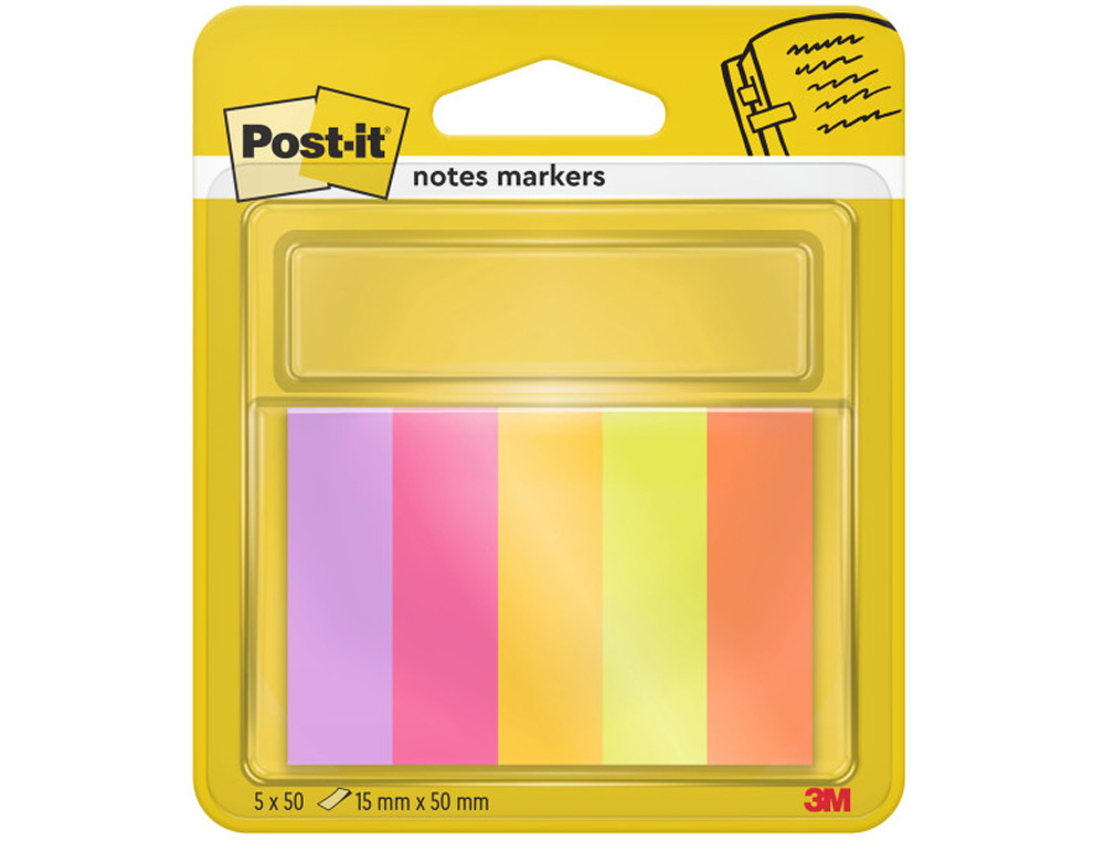 BLOC DE NOTAS ADHESIVAS QUITA Y PON POST-IT MININOTAS ENERGETIC COLOUR 15 X 50 MM 50 HOJAS PACK DE 5 UNIDADES