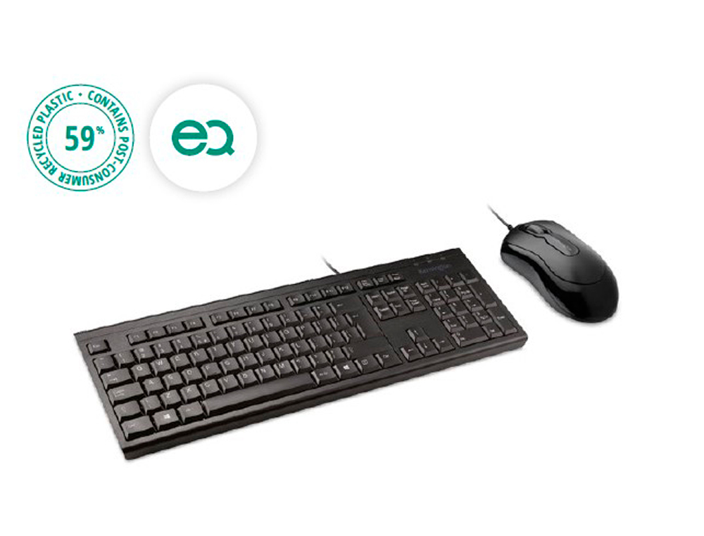 SET TECLADO Y RATON KENSINGTON KM100 EQ ECOLOGICO CON CABLE COLOR NEGRO