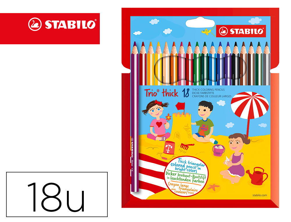 LAPICES DE COLORES STABILO TRIO PUNTA GRUESA CAJA DE 18 COLORES