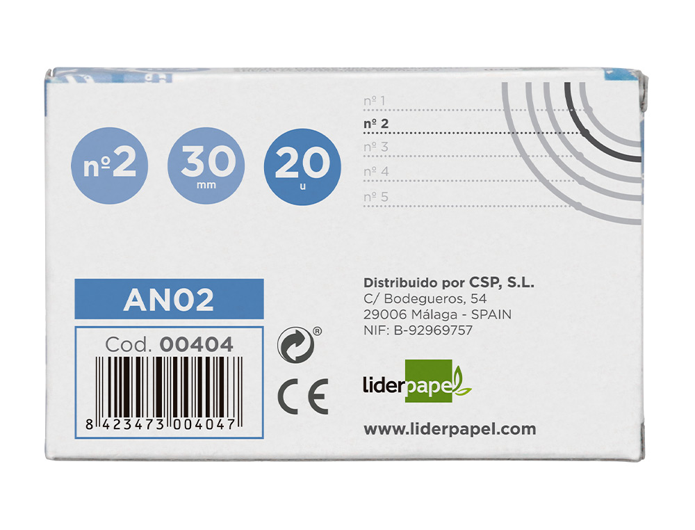 ANILLA BISAGRA LIDERPAPEL NIQUELADA N.2 DIAMETRO 30 MM CAJA DE 20 UNIDADES