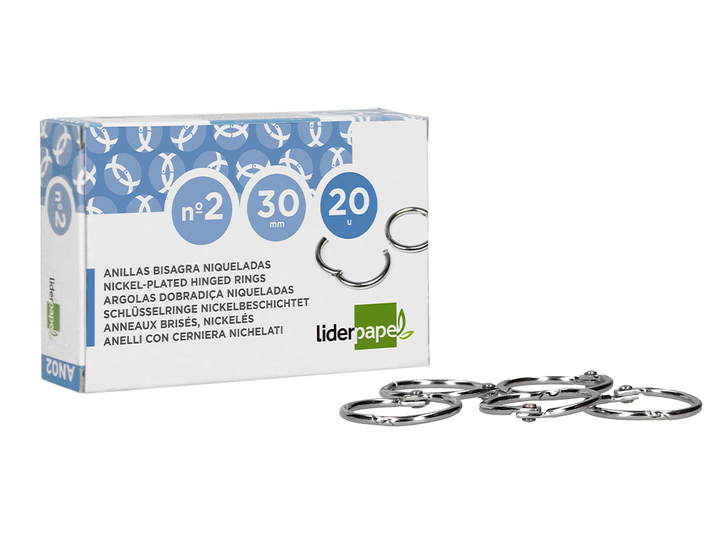ANILLA BISAGRA LIDERPAPEL NIQUELADA N.2 DIAMETRO 30 MM CAJA DE 20 UNIDADES