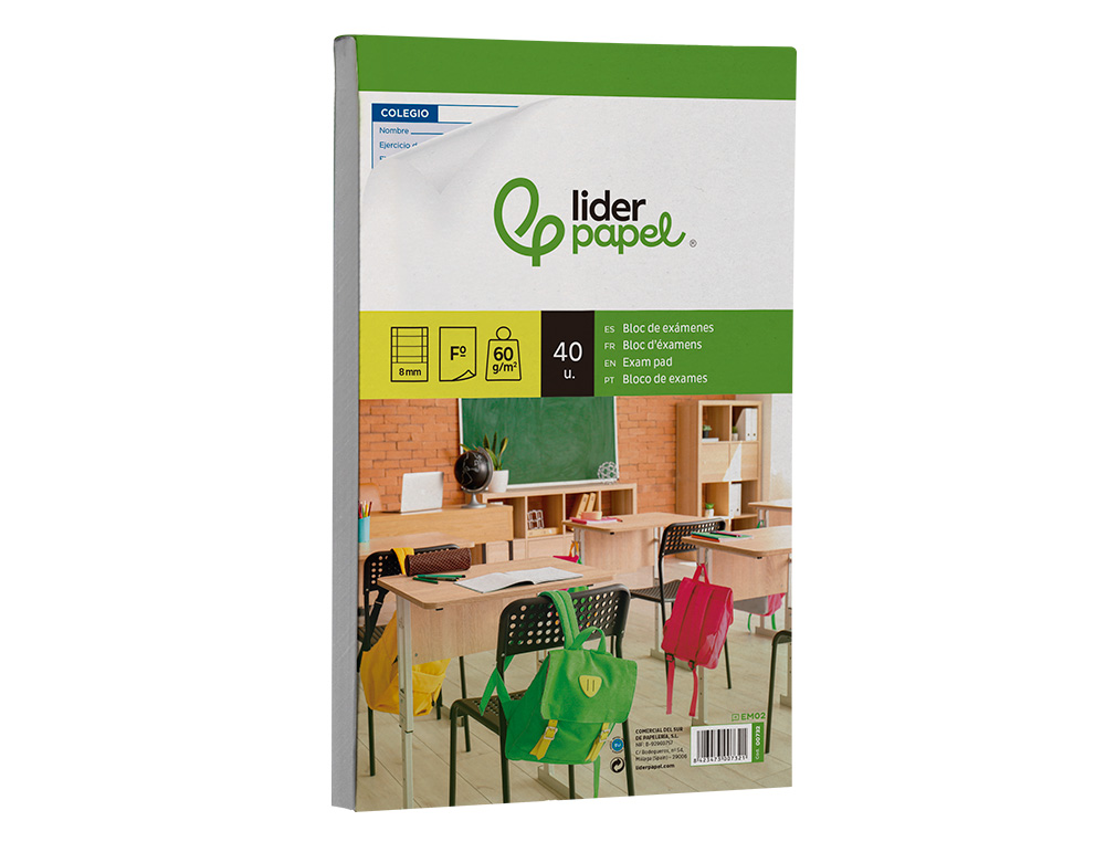 BLOC EXAMENES LIDERPAPEL HORIZONTAL FOLIO 40 HOJAS 60G/M2