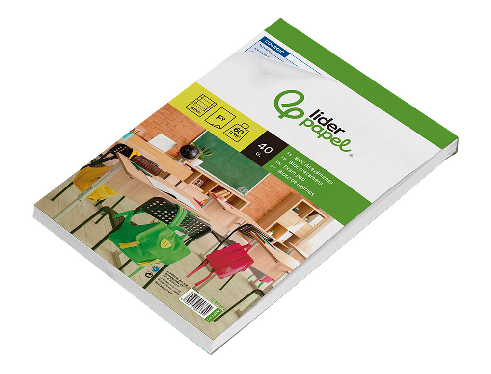 BLOC EXAMENES LIDERPAPEL HORIZONTAL FOLIO 40 HOJAS 60G/M2