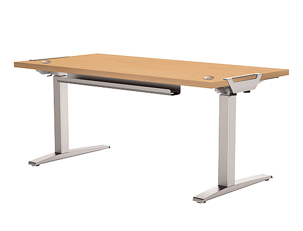 MESA DE OFICINA LEVADO BASE METAL ACERO PINTADO SISTEMA ELECTRICO REGULABLE ALTURA TABLERO ARCE 180 X 80 CM