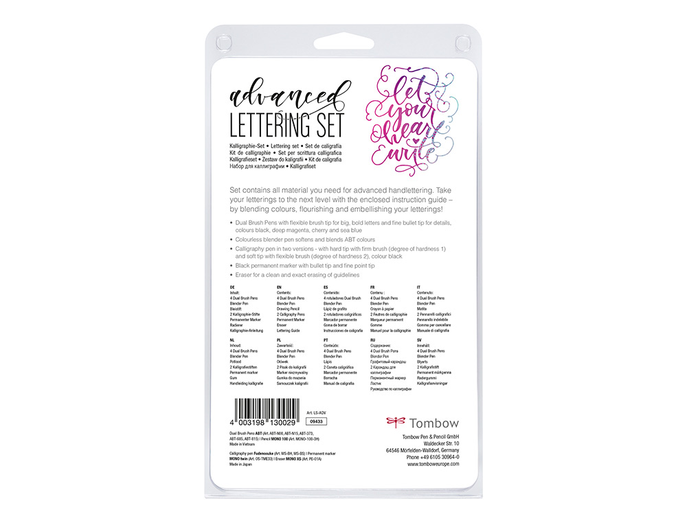 SET CALIGRAFIA TOMBOW LETTERING ADVANCE 10 PIEZAS