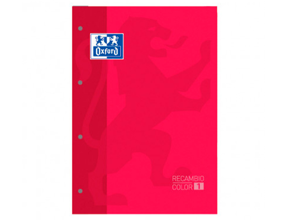 RECAMBIO COLOR 1 OXFORD DIN A4+ 80 HOJAS 90 GR CUADRO 5 MM 4 TALADROS COLOR ROJO