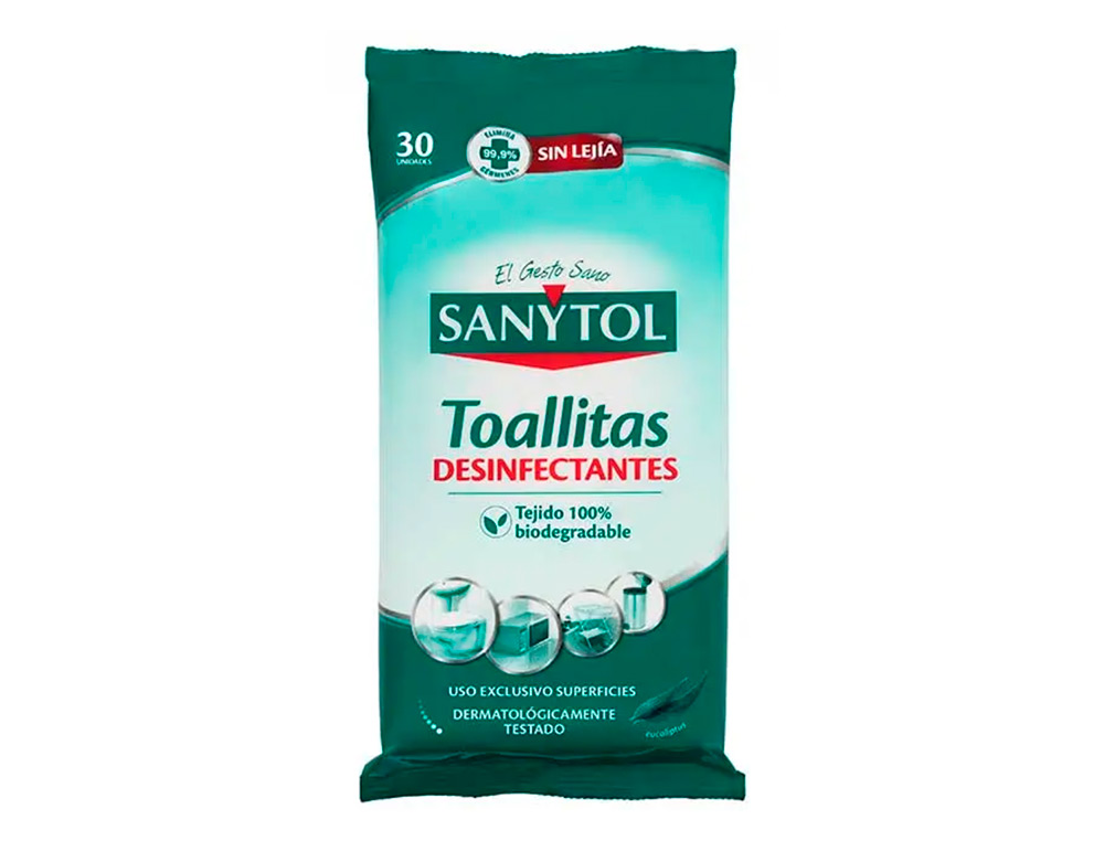TOALLITA DESINFECTANTE SANYTOL BIODEGRADABLE PAQUETE DE 30 UNIDADES