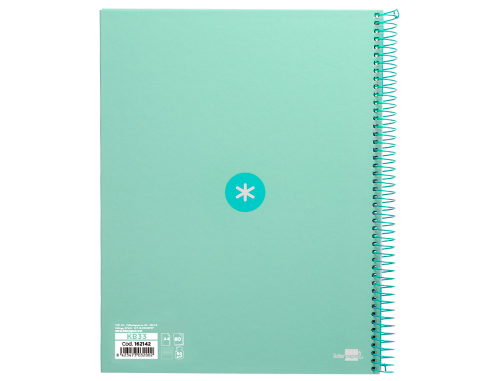 CUADERNO ESPIRAL A4 MICRO ANTARTIK TAPA FORRADA80H 90 GR HORIZONTAL 1 BANDA 4 TALADROS COLOR MENTA