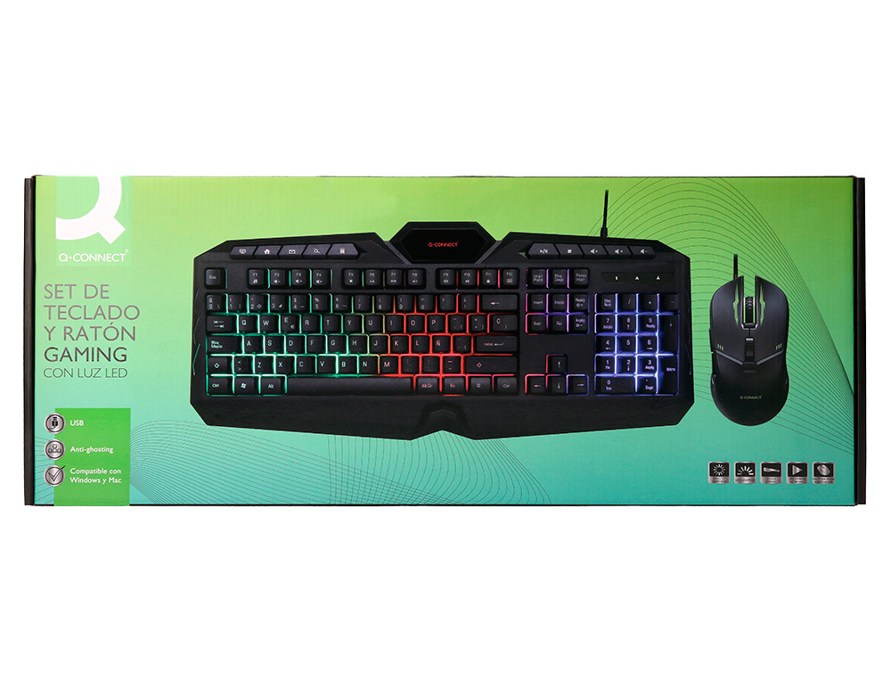 SET TECLADO Y RATON Q-CONNECT CON CABLE E ILUMINACION LED COLOR NEGRO