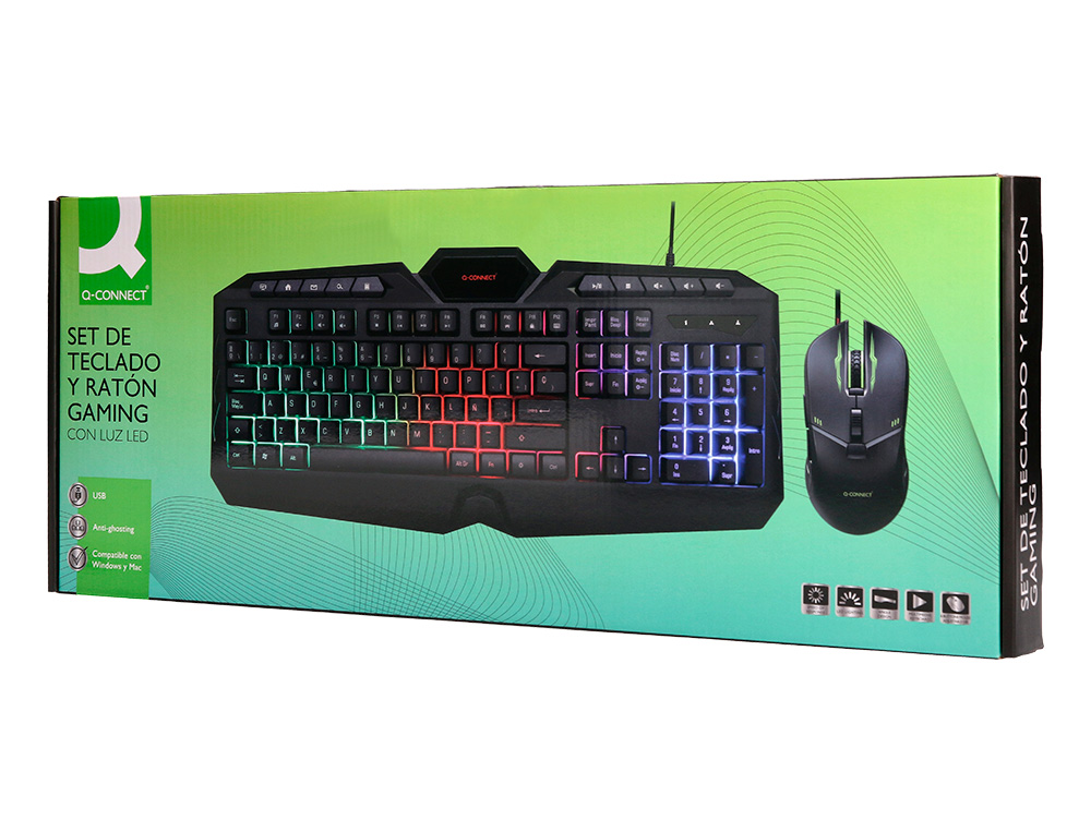 SET TECLADO Y RATON Q-CONNECT CON CABLE E ILUMINACION LED COLOR NEGRO