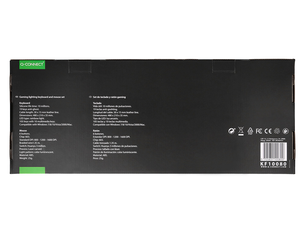 SET TECLADO Y RATON Q-CONNECT CON CABLE E ILUMINACION LED COLOR NEGRO