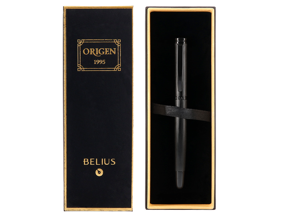 ROLLER BELIUS ORIGEN 1995 ALUMINIO TEXTURA CEPILLADA COLOR NEGRO TINTA NEGRA CAJA DE DISEÑO