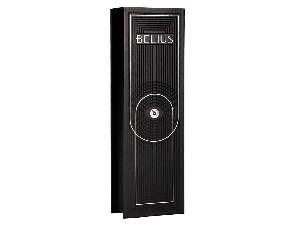 ROLLER BELIUS TURBO ALUMINIO TEXTURA PUNTEADA COLOR NEGRO Y PLATEADO TINTA AZUL CAJA DE DISEÑO