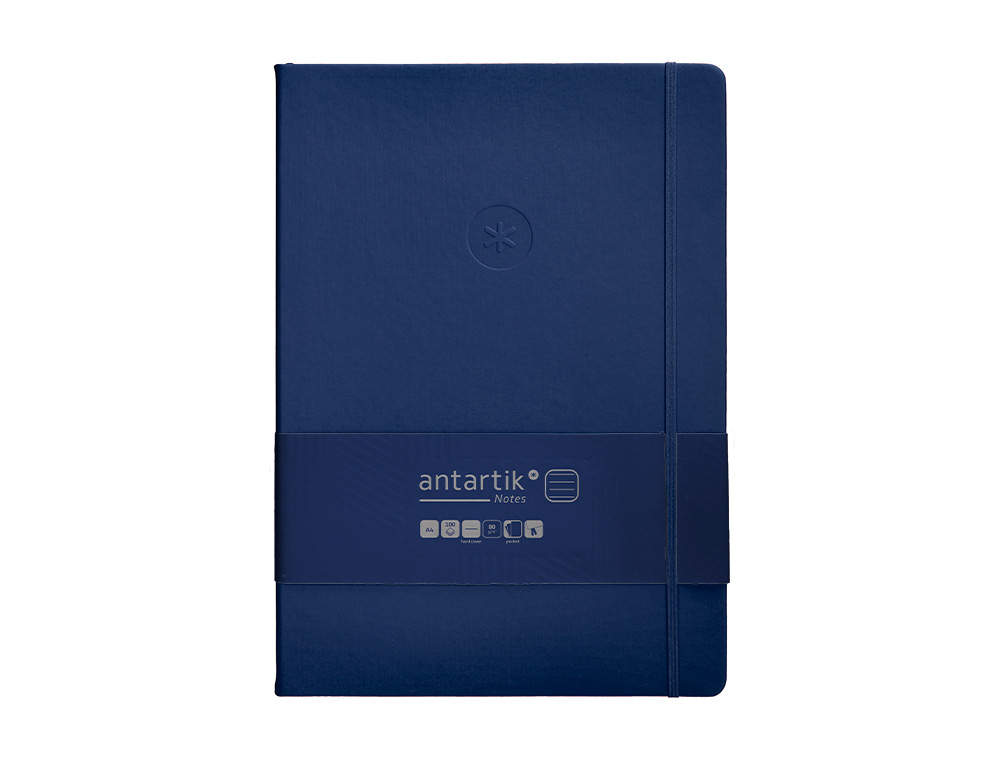 CUADERNO CON GOMILLA ANTARTIK NOTES TAPA DURA A4 HOJAS RAYAS AZUL MARINO 100 HOJAS 80 GR FSC
