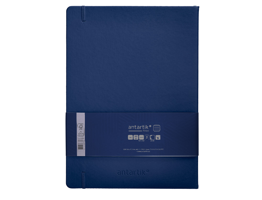 CUADERNO CON GOMILLA ANTARTIK NOTES TAPA DURA A4 HOJAS RAYAS AZUL MARINO 100 HOJAS 80 GR FSC