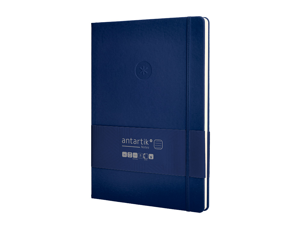 CUADERNO CON GOMILLA ANTARTIK NOTES TAPA DURA A4 HOJAS RAYAS AZUL MARINO 100 HOJAS 80 GR FSC