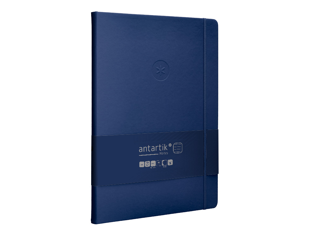 CUADERNO CON GOMILLA ANTARTIK NOTES TAPA DURA A4 HOJAS RAYAS AZUL MARINO 100 HOJAS 80 GR FSC