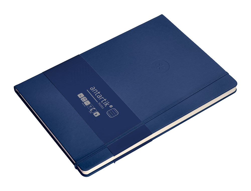 CUADERNO CON GOMILLA ANTARTIK NOTES TAPA DURA A4 HOJAS RAYAS AZUL MARINO 100 HOJAS 80 GR FSC