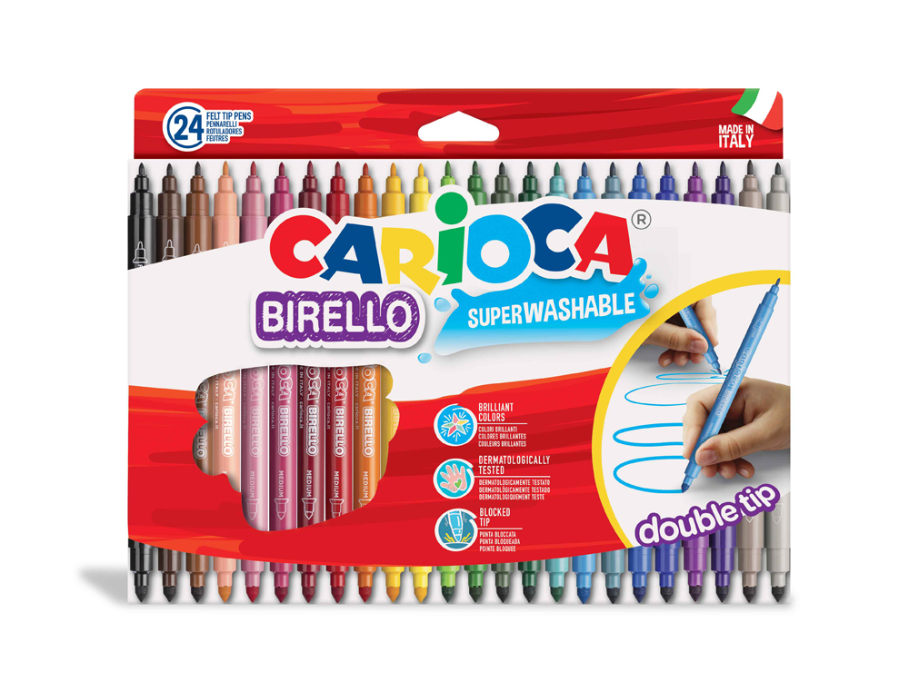 ROTULADOR CARIOCA BIRELLO DOBLE PUNTA CAJA DE 24 UNIDADES COLORES SURTIDOS