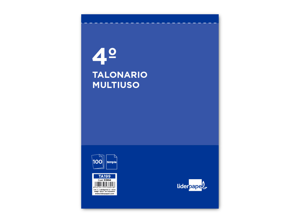 TALONARIO LIDERPAPEL MULTIUSOS CUARTO ORIGINAL T199