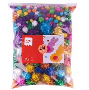 POMPONES DE COLORES BRILALANTES APLI FORMATO ''MAXI'' 500 UNDS.