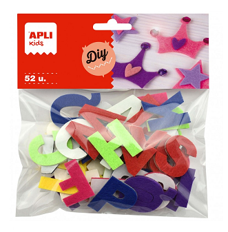 FIGURAS ADHESIVAS EN FIELTRO LETRAS DE COLORES 52 UNDS 