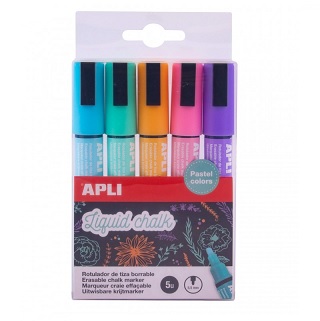 ROTULADOR APLI TIZA LIQUIDA PUNTA VISELADA ANCHA DE 10X15MM PACK 5 COLORES TIERRA