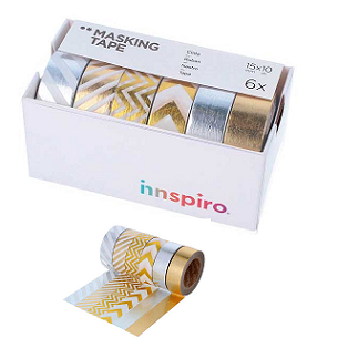CINTA ADHESIVA WASHI TAPE COLORES 'METALITZADOS'' PACK 6 CINTAS