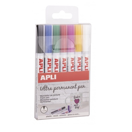 ROTULADOR MARKER APLI PERMANENTE PUNTA FINA ESTUCHE 7 COLORES SURTIDOS