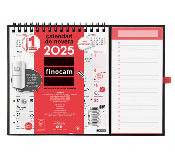 CALENDARIO FINOCAM 2025 CON IMAN Y BLOC DE NOTAS CATALAN 14X15CM.