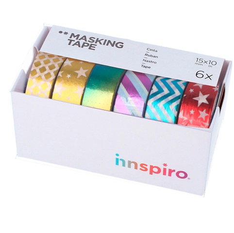 CINTA ADHESIVA WASHI TAPE COLORES 'METALIZADOS'' PACK 6 CINTAS