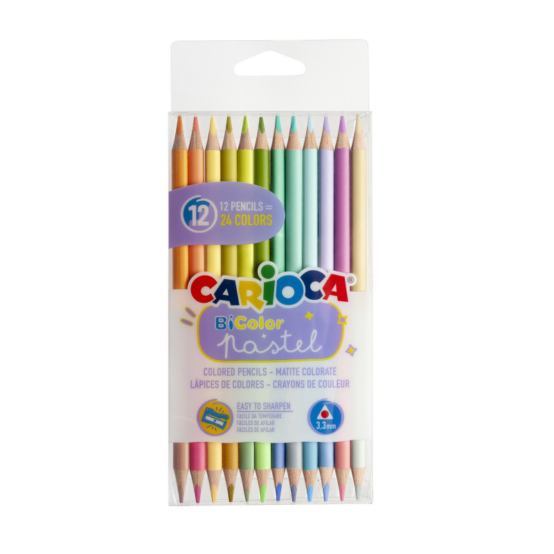 LAPICES DE COLORES PASTEL CARIOCA CON DOBLE COLOR CAJA 12 UNIDADES 24 COLORES