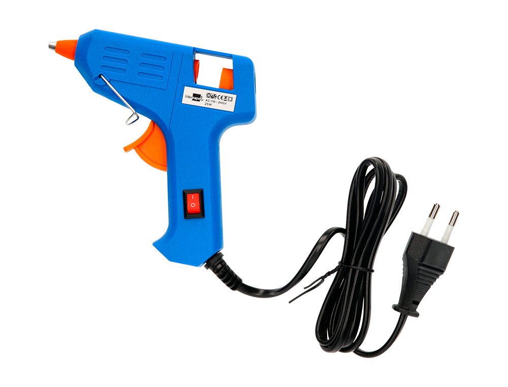 PISTOLA DE SILICONA CALIENTE MINI LIDERPAPEL DE 25 W CON GATILLO DISPENSADOR Y 2 BARRAS DE REPUESTO DE 7 MM