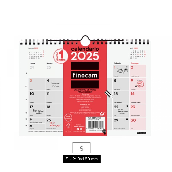 CALENDARIO DE PARED FINOCAM 2025 CATALAN CON ESPACIO 15X21CM.