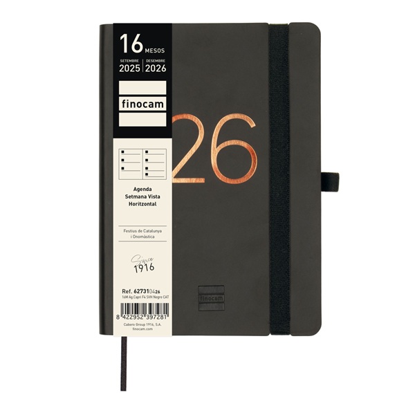 AGENDA CAPRI FINOCAM 16 MESES 2025-26 COLOR NEGRO