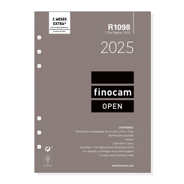 RECAMBIO AGENDA ANUAL OPEN 1000 2025 FINOCAM DIA PAGINA CASTELLANO R1098