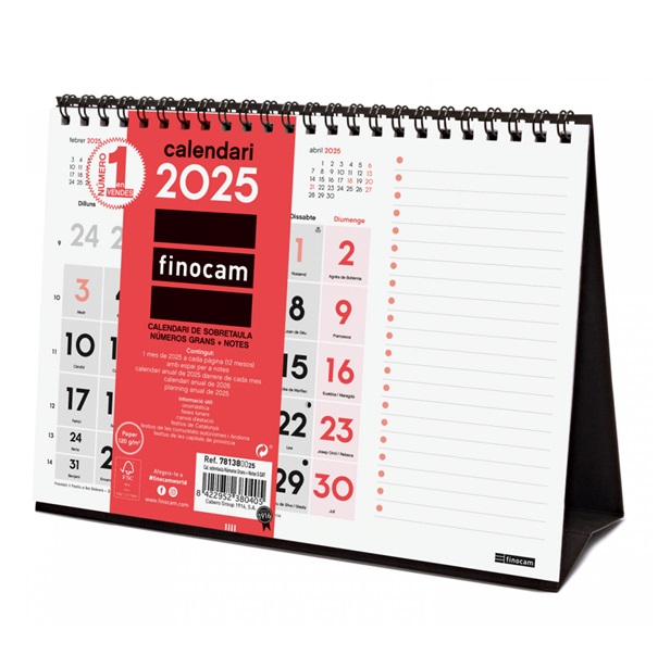 CALENDARIO SOBREMESA FINOCAM 2025 CASTELLANO NUMEROS GRANDES21X15CM.