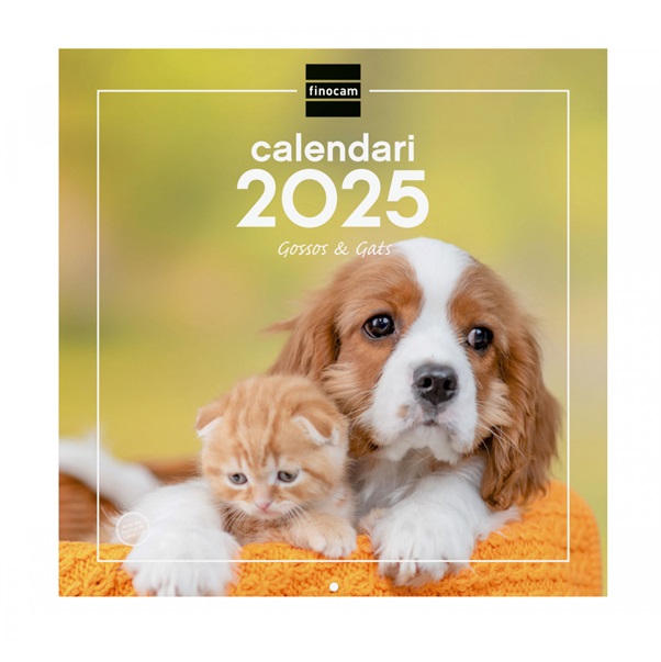 CALENDARIO DE PARED FINOCAM 2025 PERROS Y GATOS CON ESPACIO PARA ESCRIBR CATALAN 30X60CM.