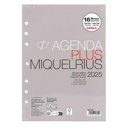 RECAMBIO AGENDA ANILLAS MIQUELRIUS INTEGRAL PLUS DIA PAGINA CATALAN 2025