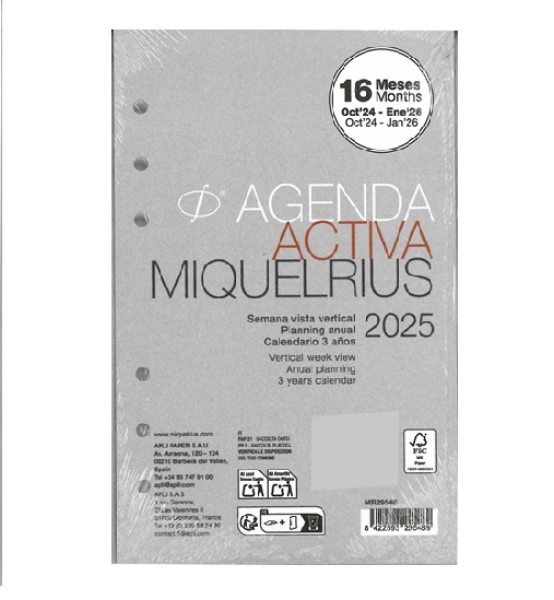 RECAMBIO AGENDA ANILLAS MIQUELRIUS INTEGRAL ACTIVA S/V CASTELLANO 2025