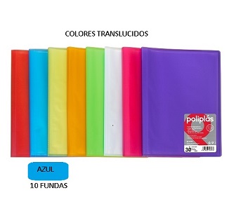 CARPETA 10 FUNDAS F AZUL  PP POLIPLAS TRANSLUCIDO GRAFOPLAS